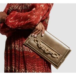 Serena Uziyel Women's Gold Catena Envelope Metallic Leather Clutch Bag
